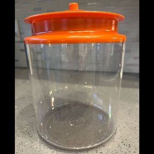 Vintage Tupperware: Clear canister w/ orange push button lid. #1483-4